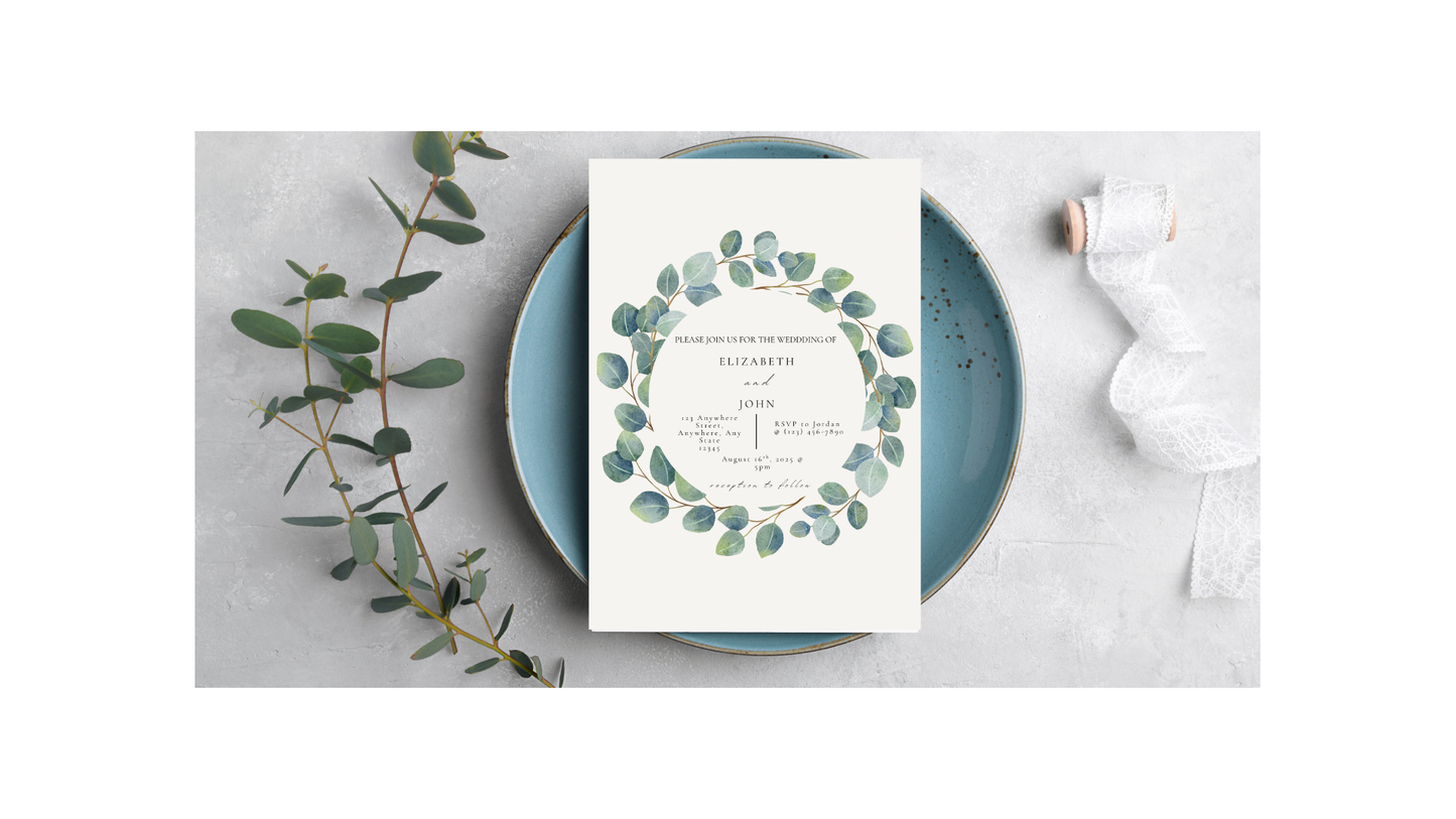 Digital Eucalyptus Minimal Wedding Invitation