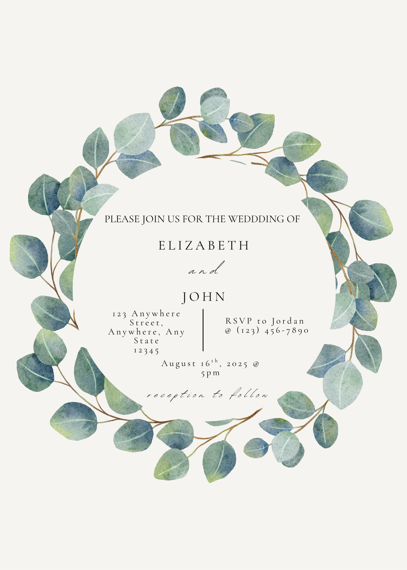 Digital Eucalyptus Minimal Wedding Invitation