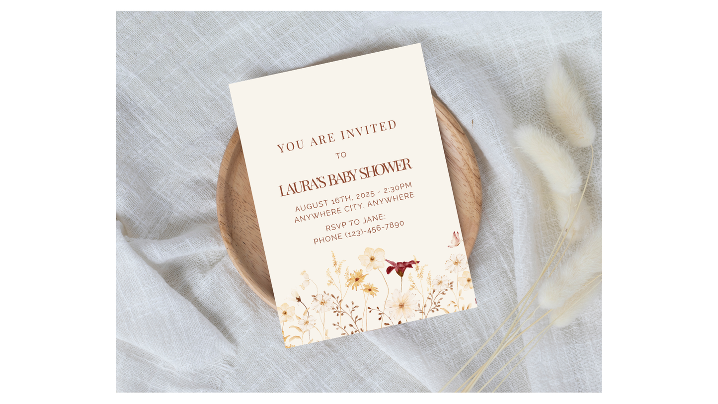 Customizable Digital Boho Baby Shower Invitation
