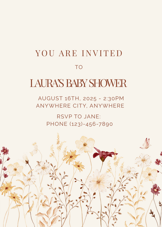 Customizable Digital Boho Baby Shower Invitation